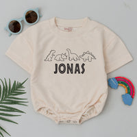 Personalized Dinosaur Baby Romper Custom Name Cute Cartoon Dino Bodysuit Soft Cotton Infant Boys Gift Birthday Outfit Everyday Comfort
