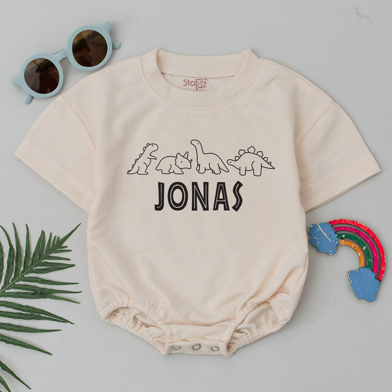 Personalized Dinosaur Baby Romper Custom Name Cute Cartoon Dino Bodysuit Soft Cotton Infant Boys Gift Birthday Outfit Everyday Comfort