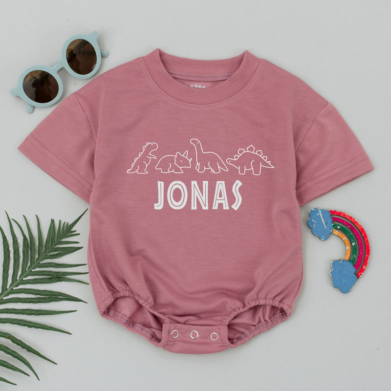 Personalized Dinosaur Baby Romper Custom Name Cute Cartoon Dino Bodysuit Soft Cotton Infant Boys Gift Birthday Outfit Everyday Comfort