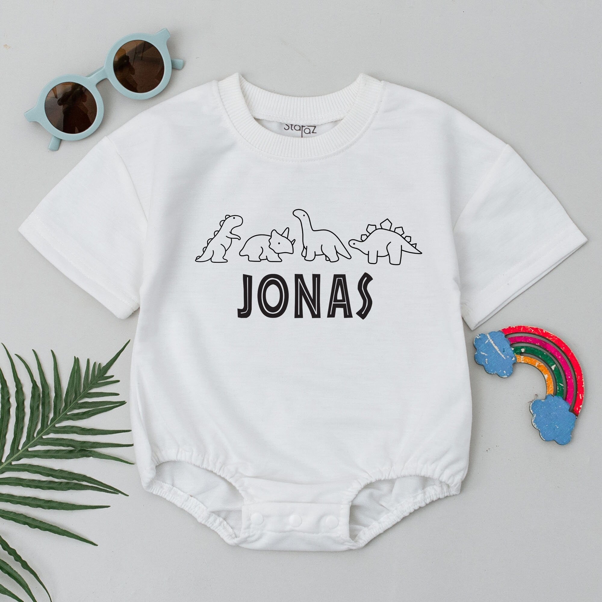 Personalized Dinosaur Baby Romper Custom Name Cute Cartoon Dino Bodysuit Soft Cotton Infant Boys Gift Birthday Outfit Everyday Comfort