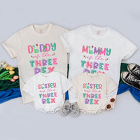 Personalized Dinosaur Birthday Shirt for Kids and Adults with Three Rex Design, 3rd Birthday Outfit Featuring Cute Dino and Tropical Colors