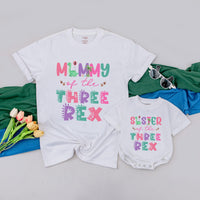 Personalized Dinosaur Birthday Shirt for Kids and Adults with Three Rex Design, 3rd Birthday Outfit Featuring Cute Dino and Tropical Colors