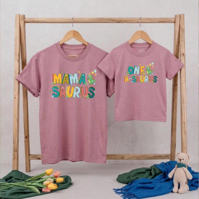 Personalized Dinosaur Family Birthday Shirts with One-A-Saurus Design, Custom Name Tees for Baby Boy 1st Birthday Party Outfit Gift