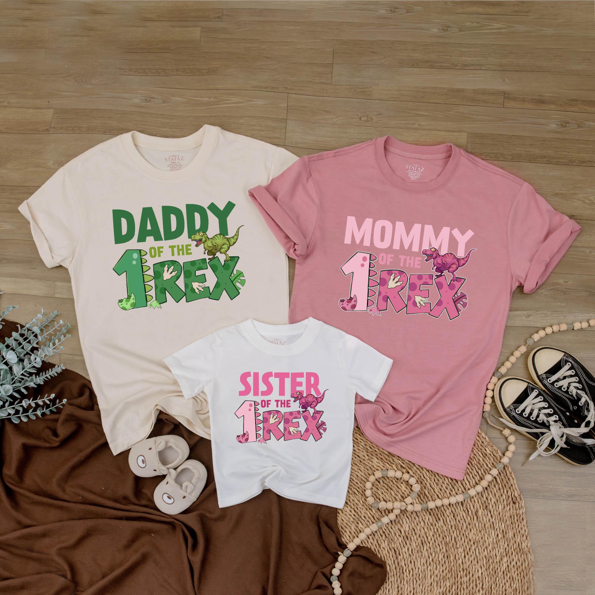 Personalized Dinosaur Family Birthday Shirts Vibrant 1 REX Theme Matching Cotton Tees for Mom Dad Sister Brother Baby Party Outfit