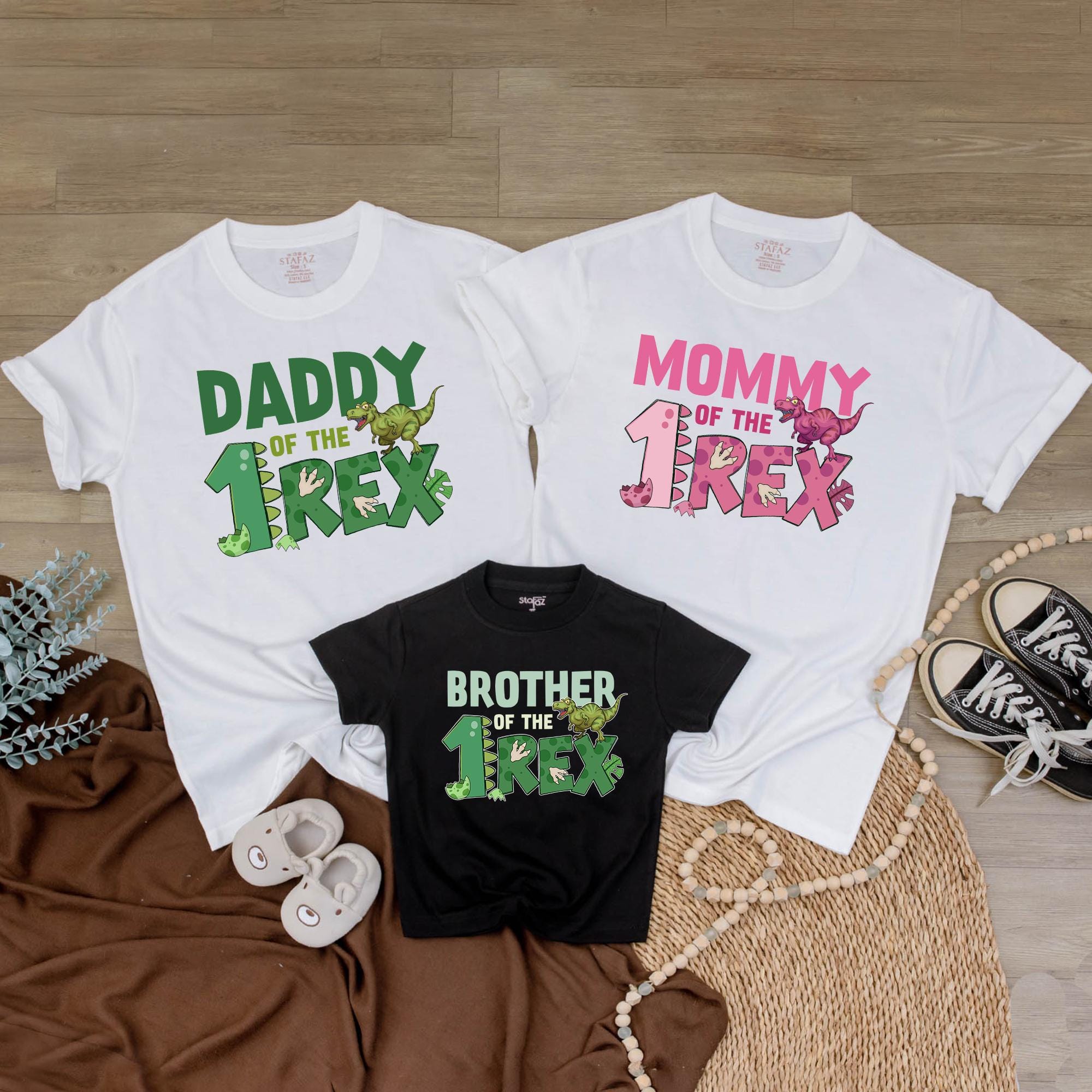 Personalized Dinosaur Family Birthday Shirts Vibrant 1 REX Theme Matching Cotton Tees for Mom Dad Sister Brother Baby Party Outfit