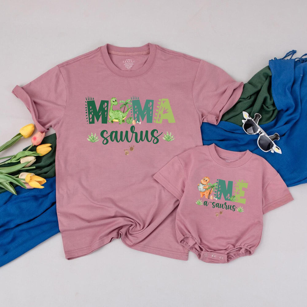 Personalized Dinosaur Family Shirts for MommySaurus, DadaSaurus, and Baby's First Birthday, Soft Cotton Matching Tees for Kids and Adults Gift