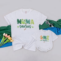Personalized Dinosaur Family Shirts for MommySaurus, DadaSaurus, and Baby's First Birthday, Soft Cotton Matching Tees for Kids and Adults Gift