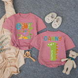 Personalized Dinosaur First Birthday Outfit for Boy with Custom Name, Whimsical Dino Graphics, Soft Cotton Bubble Romper for Party Fun