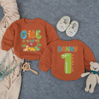 Personalized Dinosaur First Birthday Outfit for Boy with Custom Name, Whimsical Dino Graphics, Soft Cotton Bubble Romper for Party Fun