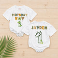 Personalized Dinosaur First Birthday Romper with Custom Name Jayden, Baby Boy Cake Smash Outfit, Birthday Party Clothes, Olive Green Design