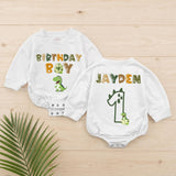 Personalized Dinosaur First Birthday Romper with Custom Name Jayden, Baby Boy Cake Smash Outfit, Birthday Party Clothes, Olive Green Design