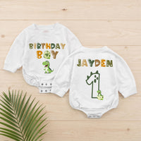 Personalized Dinosaur First Birthday Romper with Custom Name Jayden, Baby Boy Cake Smash Outfit, Birthday Party Clothes, Olive Green Design