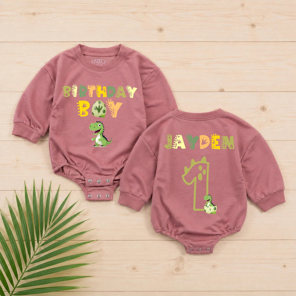 Personalized Dinosaur First Birthday Romper with Custom Name Jayden, Baby Boy Cake Smash Outfit, Birthday Party Clothes, Olive Green Design