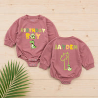 Personalized Dinosaur First Birthday Romper with Custom Name Jayden, Baby Boy Cake Smash Outfit, Birthday Party Clothes, Olive Green Design