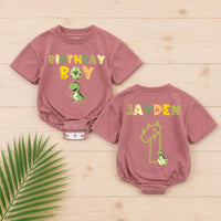 Personalized Dinosaur First Birthday Romper with Custom Name Jayden, Baby Boy Cake Smash Outfit, Birthday Party Clothes, Olive Green Design