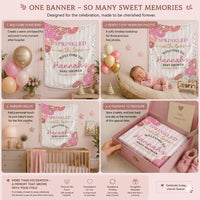 Personalized Donut Baby Shower Tapestry with Pink Sprinkles, Welcome Sign Backdrop for Girls Party, Custom Name and Date Included