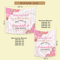 Personalized Donut Baby Shower Tapestry with Pink Sprinkles, Welcome Sign Backdrop for Girls Party, Custom Name and Date Included