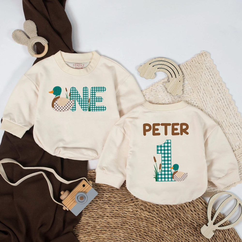 Personalized Duck 1st Birthday Baby Romper with Rustic Celebration Design Custom Name Outfit Soft Cotton Infant Gift for Party or Photos