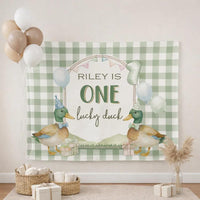 Personalized Duck 1st Birthday Banner with Green Gingham, Mallard Party Design and Custom Name for Boy's Rustic Celebration Decor