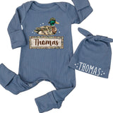 Personalized Duck Hunting Baby Bodysuit & Hat Set with Custom Name Patch, Soft Cotton Outfit for Newborns & Infants, Perfect Baby Shower Gift