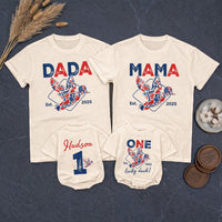 Personalized Duck Hunting Family Shirts, One Lucky Duck First Birthday American Boy Matching Family Outfits