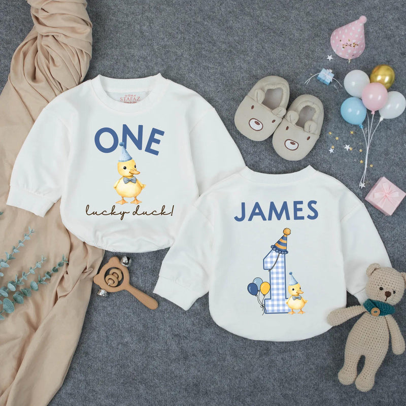 Personalized Duckling Birthday Romper for Baby Boy First Celebration Outfit James Custom Name Cotton Comfortable Soft Gift 1st Party
