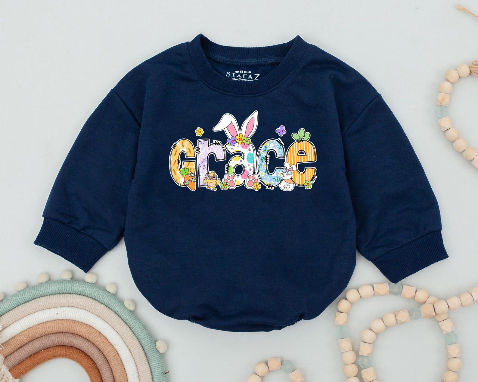 Personalized Easter Baby Bodysuit with Grace Design Soft Spring Colors First Easter Outfit Comfortable Cotton Infant Girl Boy Gift