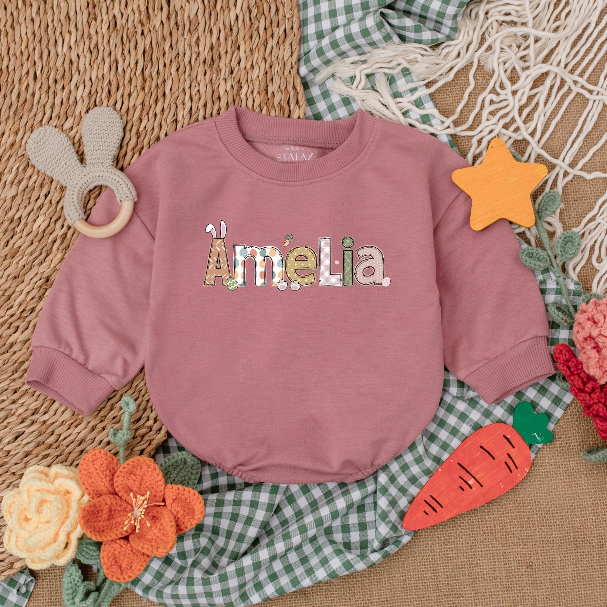 Personalized Easter Bunny Baby Romper Pastel Retro Design First Outfit Cotton Gift for Infant's First Holiday Celebration