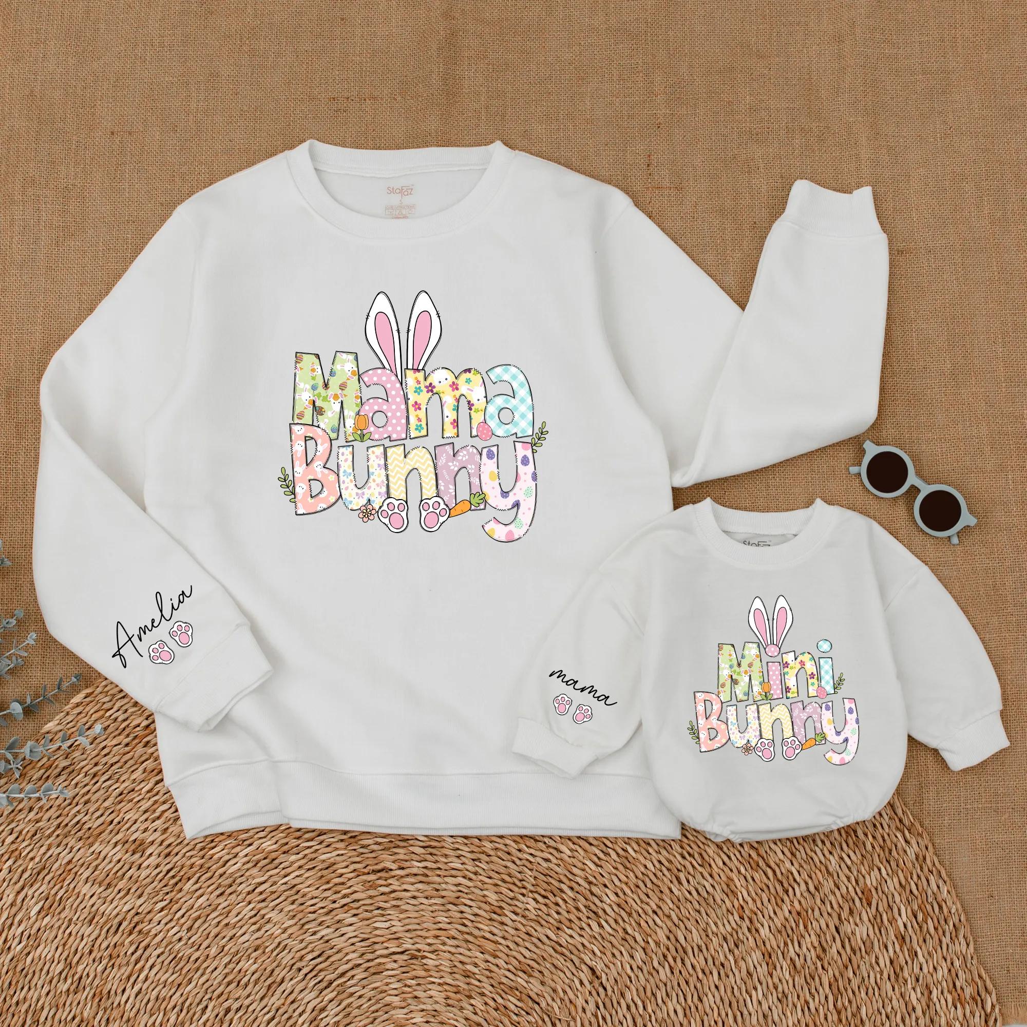 Personalized Easter Mama and Mini Bunny Sweatshirt Pastel Colors Cute Design Matching Family Outfit Customizable Names Holiday Wear