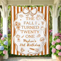 Personalized Fall 21st Birthday Silk Banner with Custom Name and Age Cozy Autumn Party Decoration Burnt Orange Design with Bow and Frame