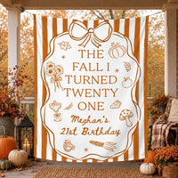 Personalized Fall 21st Birthday Silk Banner with Custom Name and Age Cozy Autumn Party Decoration Burnt Orange Design with Bow and Frame
