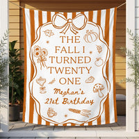 Personalized Fall 21st Birthday Silk Banner with Custom Name and Age Cozy Autumn Party Decoration Burnt Orange Design with Bow and Frame