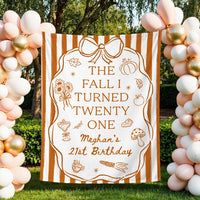Personalized Fall 21st Birthday Silk Banner with Custom Name and Age Cozy Autumn Party Decoration Burnt Orange Design with Bow and Frame