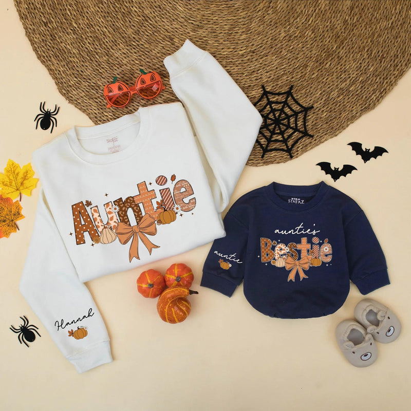 Personalized Fall Auntie and Bestie Sweatshirt Cozy Thanksgiving Family Matching Pumpkin Season Gift Cotton Warm Design