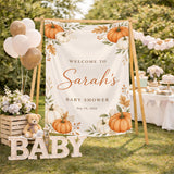 Personalized Fall Pumpkin Baby Shower Welcome Sign Silk Banner for Autumn Celebration Baby Girl Boy Nursery Decor