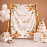 Personalized Fall Pumpkin Baby Shower Welcome Sign Silk Banner for Autumn Celebration Baby Girl Boy Nursery Decor