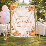 Personalized Fall Pumpkin Baby Shower Welcome Sign Silk Banner for Autumn Celebration Baby Girl Boy Nursery Decor