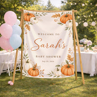 Personalized Fall Pumpkin Baby Shower Welcome Sign Silk Banner for Autumn Celebration Baby Girl Boy Nursery Decor