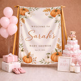 Personalized Fall Pumpkin Baby Shower Welcome Sign Silk Banner for Autumn Celebration Baby Girl Boy Nursery Decor
