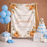 Personalized Fall Pumpkin Baby Shower Welcome Sign Silk Banner for Autumn Celebration Baby Girl Boy Nursery Decor
