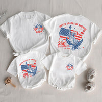 Personalized Family 4th of July Shirts with Statue of Liberty Design, Eagle Graphic, American Flag Map, Custom Names USA 250th Anniversary