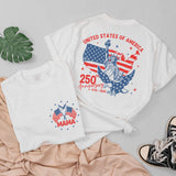 Personalized Family 4th of July Shirts with Statue of Liberty Design, Eagle Graphic, American Flag Map, Custom Names USA 250th Anniversary