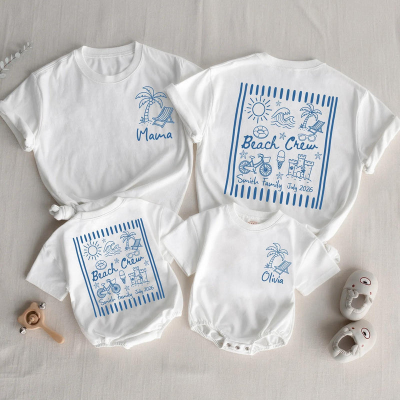 Personalized Family Beach Vacation Shirt with Name and Date Custom Summer Trip Tee Matching Outfit for Mom Dad Baby Beach Crew Design