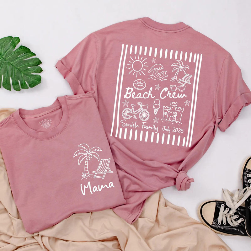 Personalized Family Beach Vacation Shirt with Name and Date Custom Summer Trip Tee Matching Outfit for Mom Dad Baby Beach Crew Design