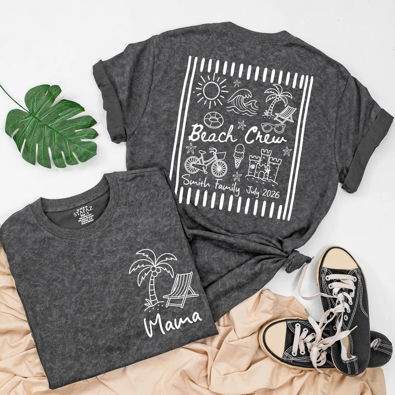 Personalized Family Beach Vacation Shirt with Name and Date Custom Summer Trip Tee Matching Outfit for Mom Dad Baby Beach Crew Design