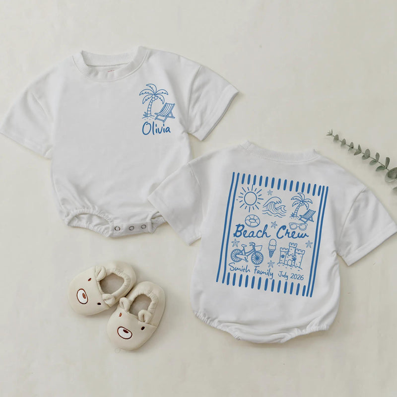 Personalized Family Beach Vacation Shirt with Name and Date Custom Summer Trip Tee Matching Outfit for Mom Dad Baby Beach Crew Design