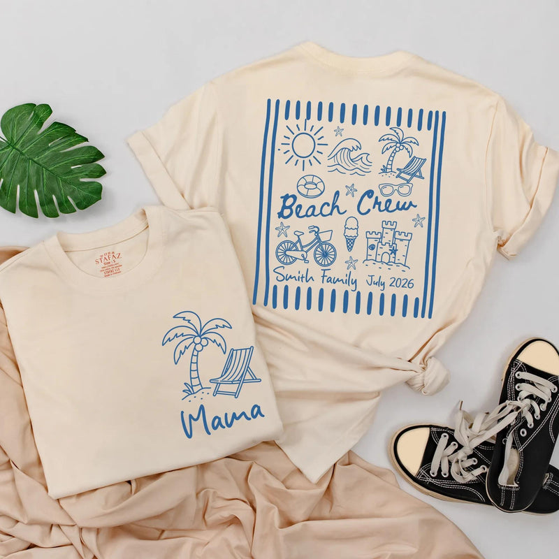 Personalized Family Beach Vacation Shirt with Name and Date Custom Summer Trip Tee Matching Outfit for Mom Dad Baby Beach Crew Design