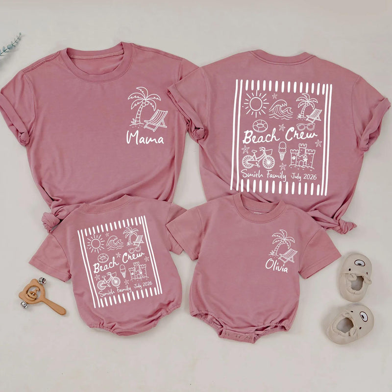 Personalized Family Beach Vacation Shirt with Name and Date Custom Summer Trip Tee Matching Outfit for Mom Dad Baby Beach Crew Design