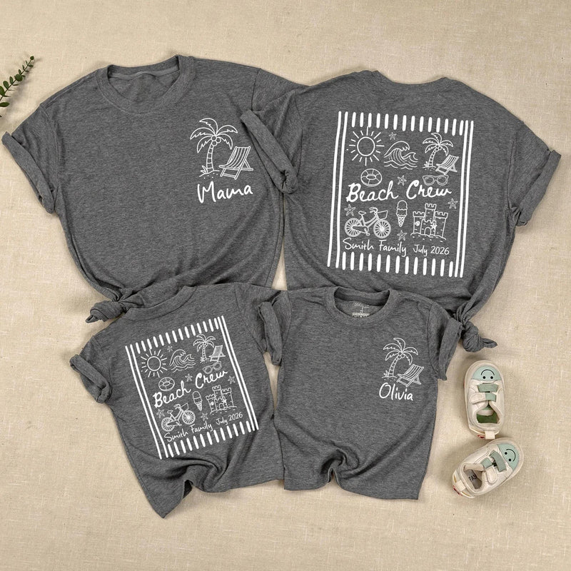 Personalized Family Beach Vacation Shirt with Name and Date Custom Summer Trip Tee Matching Outfit for Mom Dad Baby Beach Crew Design