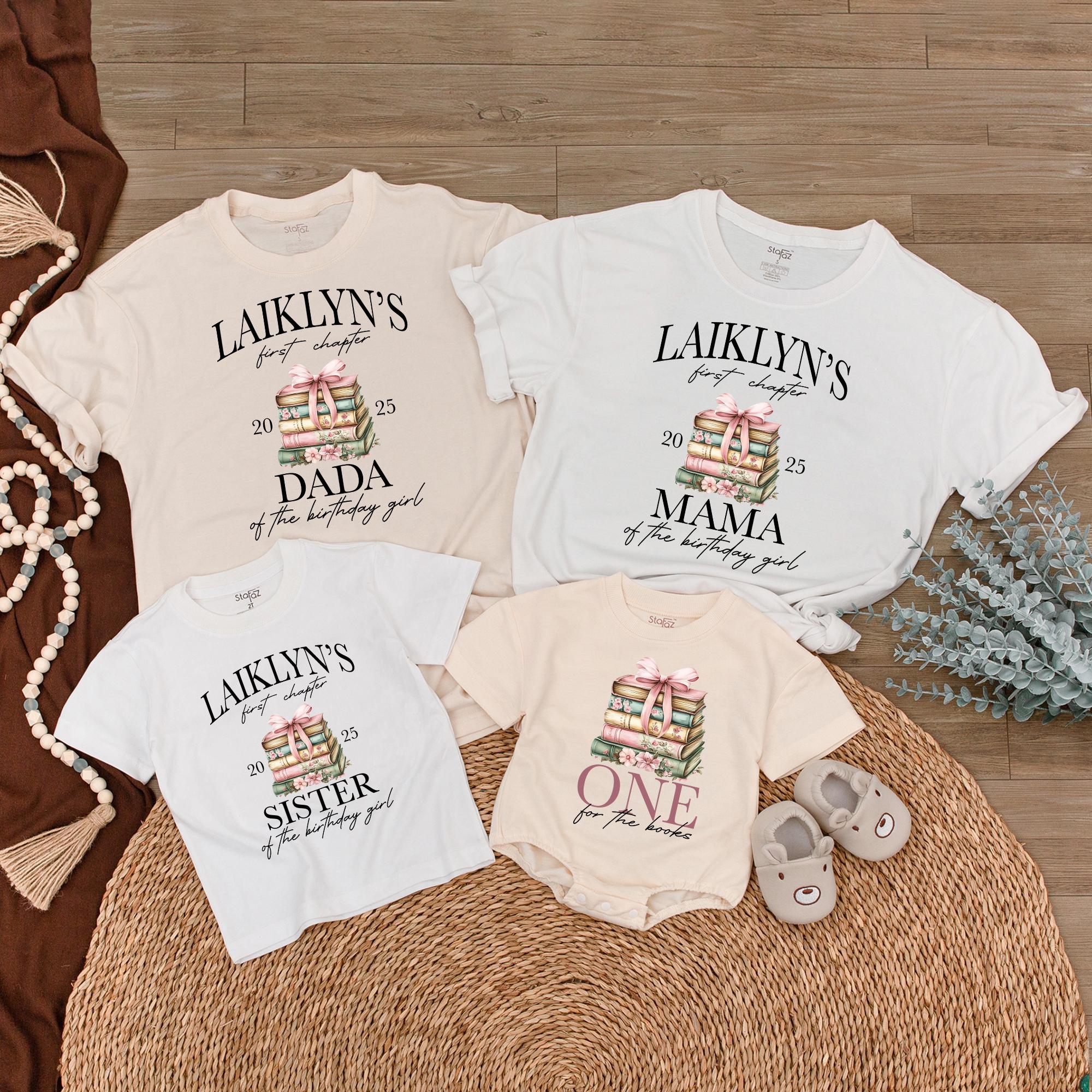 Personalized Family Birthday Shirt with Vintage Book Design, Custom Party Outfit for Mama, Dada, Sister, Baby, Soft Cotton Tee Gift
